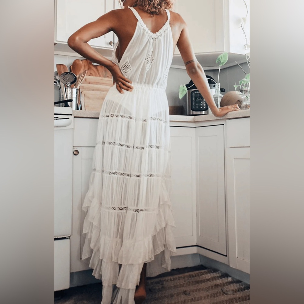 Free People Dolly bodysuit with broderie maxi dress overlay in ivory